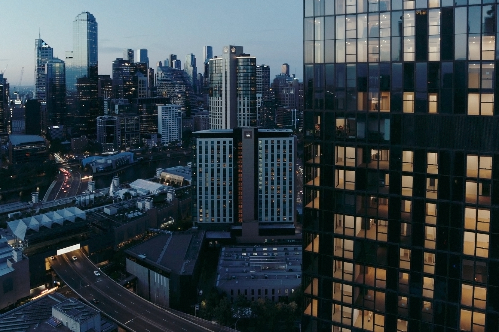 The view from Home Southbank of the Melbourne city skyline